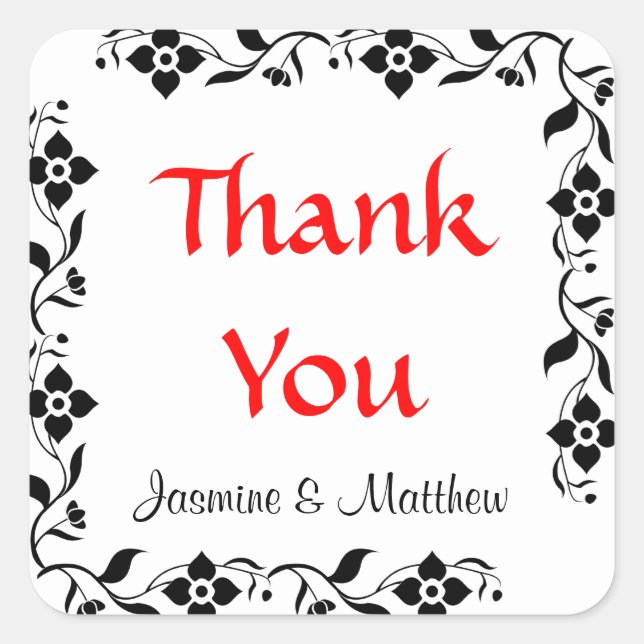 Thanks Black & White Personalized Wedding Sticker (Front)
