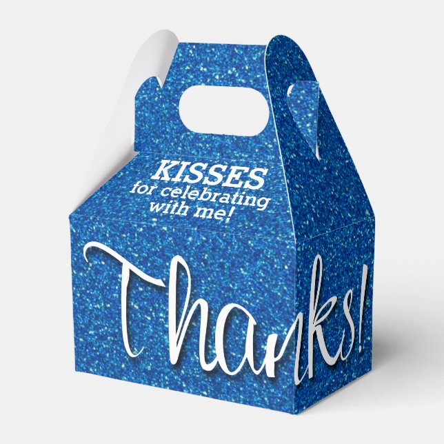 THANKS Blue Faux Glitter Favor Boxes (Front Side)