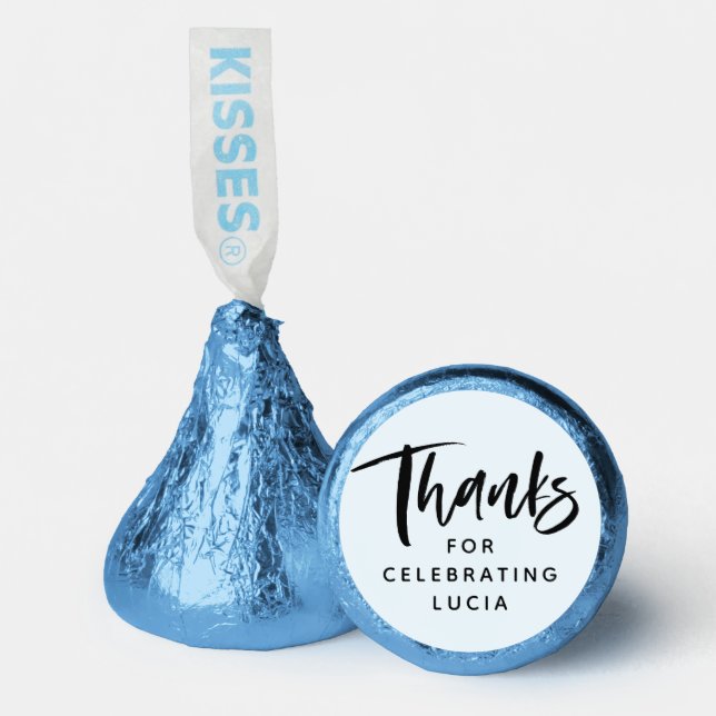 Thanks brush script modern personalized light blue hershey®'s kisses® (Front)