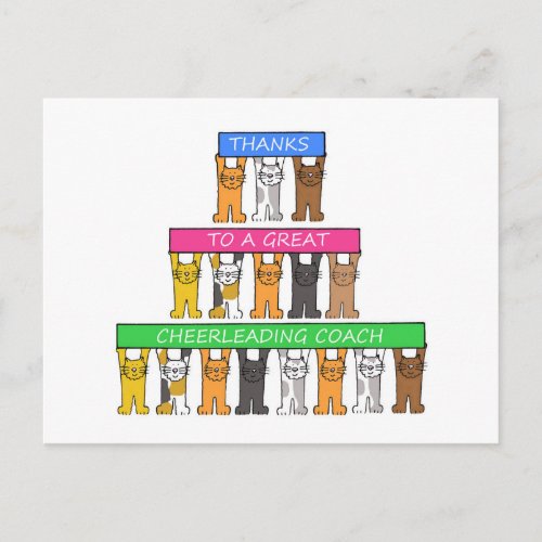 Thanks Cheerleading Coach Cartoon Cats Postcard