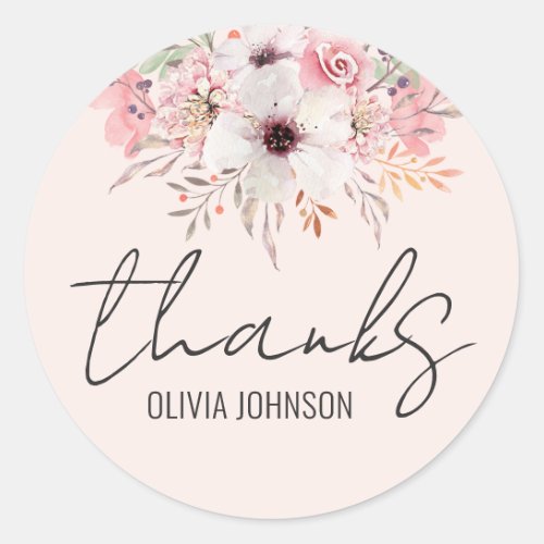 Thanks Chic Girly Pink Floral   Classic Round Sticker