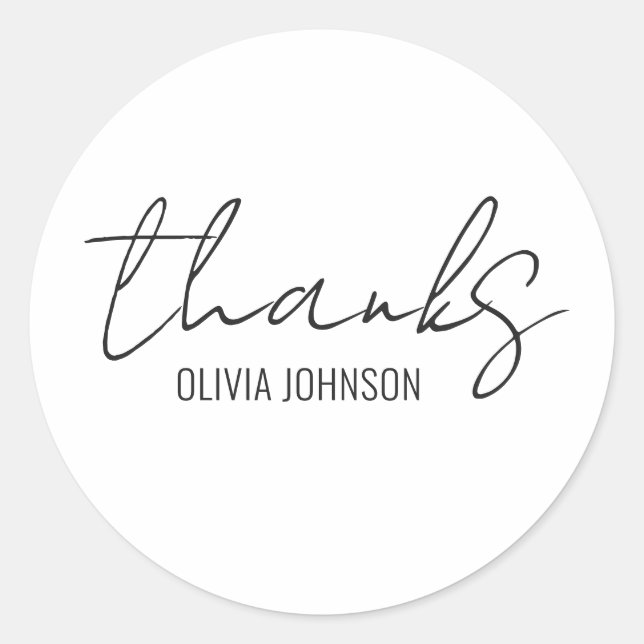 Thanks Chic Handwriting Black White Classic Round Sticker (Front)