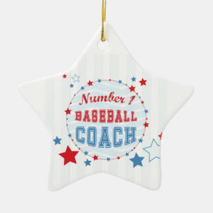 Thanks Coach All-Stars Baseball, Red, Blue Stripes Ceramic Ornament