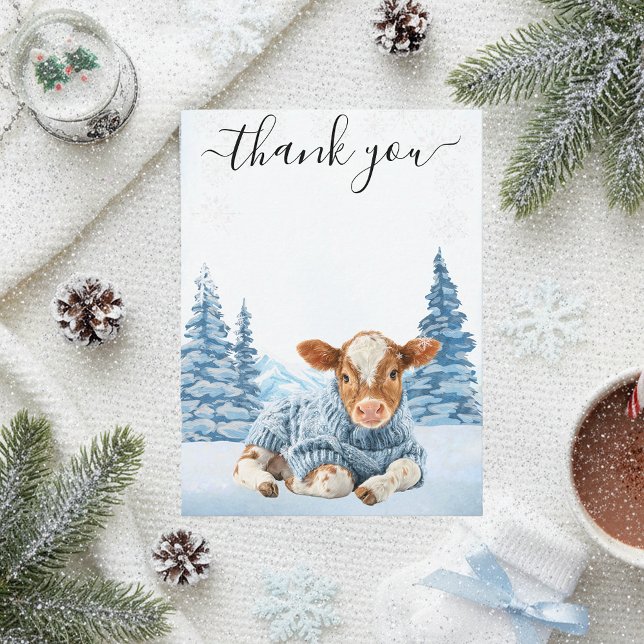 Thanks Cow Calf Christmas Winter  Thank You Card (Creator Uploaded)