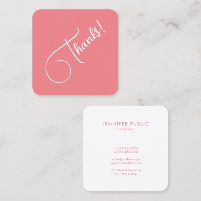 Thanks Custom Trendy Elegant Modern Template Square Business Card (Front/Back)