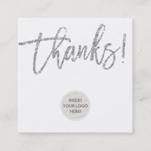 THANKS cute logo business thank you silver glitter Square Business Card