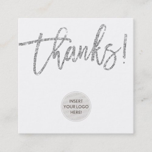THANKS cute logo business thank you silver glitter Square Business Card