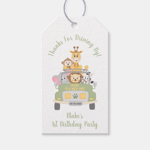 Thanks Driving By Animal Safari 1st Birthday Party Gift Tags
