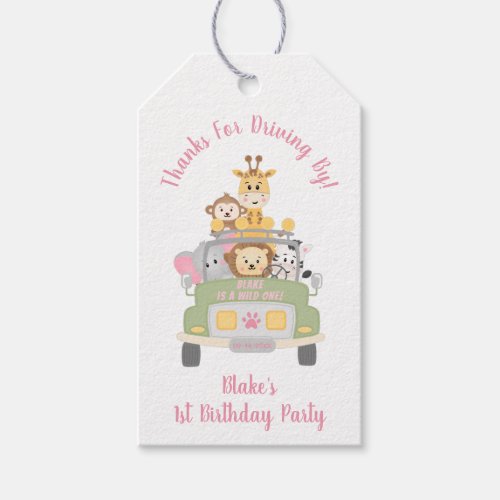 Thanks Driving By Animal Safari Girl 1st Birthday Gift Tags