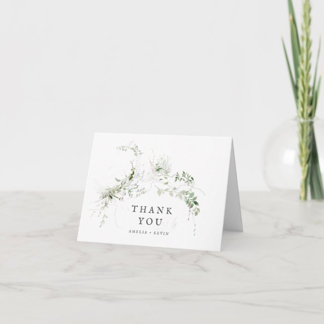 Thanks Elegant Earthy Greenery Watercolor Wedding Thank You Card (Front)