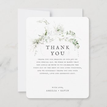 Thanks Elegant Earthy Greenery Watercolor Wedding Thank You Card by NBpaperco at Zazzle