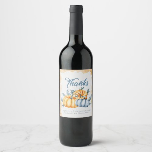 Thanks fall watercolor pumpkin art custom wine label