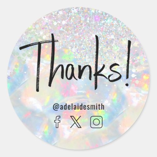 thanks faux holograph opal glitter classic round sticker