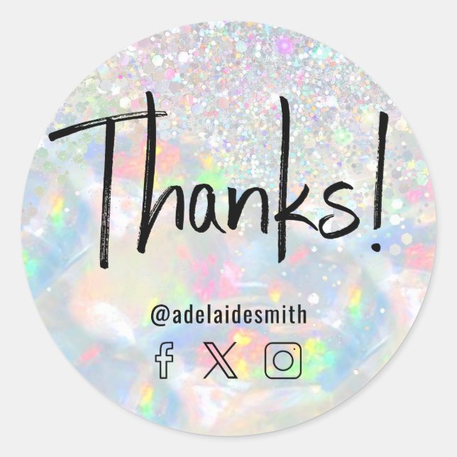 thanks faux holograph opal glitter classic round sticker (Front)