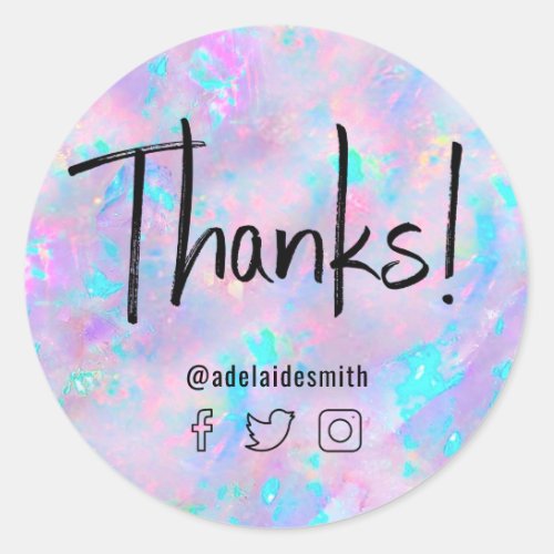 thanks faux holograph purple opal  classic round sticker