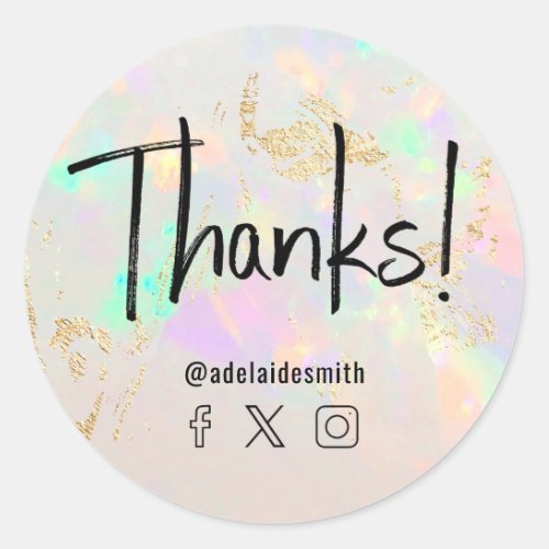 thanks faux holograph white opal classic round sticker