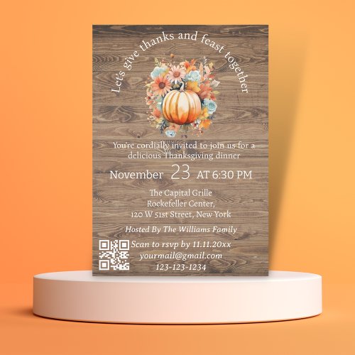 thanks  feast thanksgiving rustic qr code modern  invitation