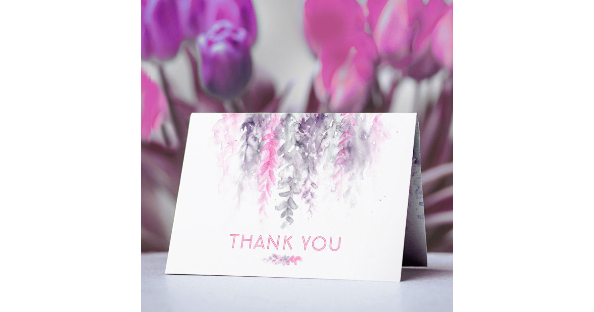 Thanks Abstract Thanks floral abstract wedding event pink indigo thank you card | Zazzle