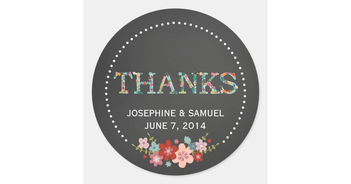 Thanks Floral Chalkboard Round Stickers