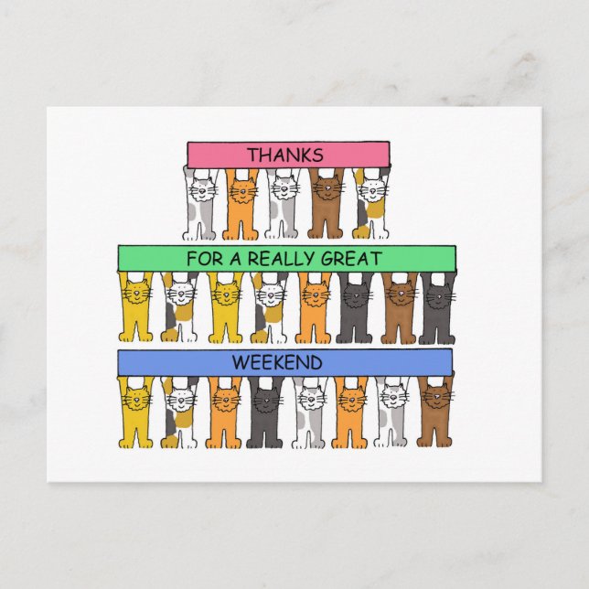 Thanks for a Great Weekend Cartoon Cats Postcard (Front)