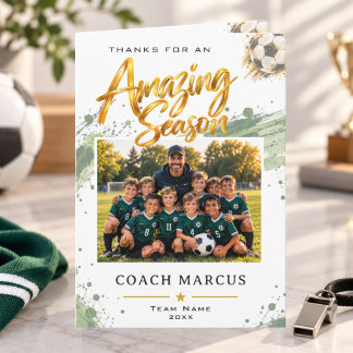 Thanks for Amazing Season Soccer Coach Team Photo Thank You Card
