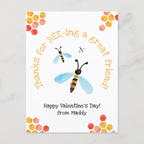 Thanks for Beeing A Great Friend Bee Valentine Postcard