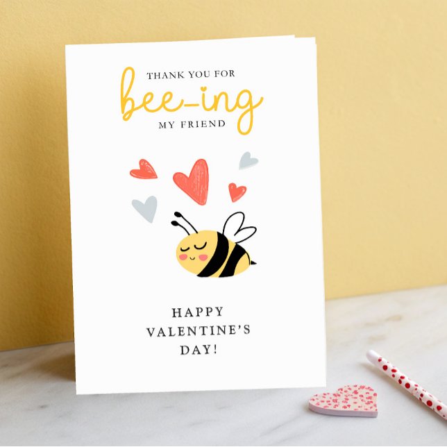 Thanks For Beeing My Friend Bee Pun Kids Valentine Holiday Card (Creator Uploaded)