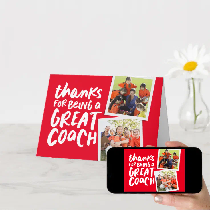 Thanks for being a great coach red photo thank you card Zazzle
