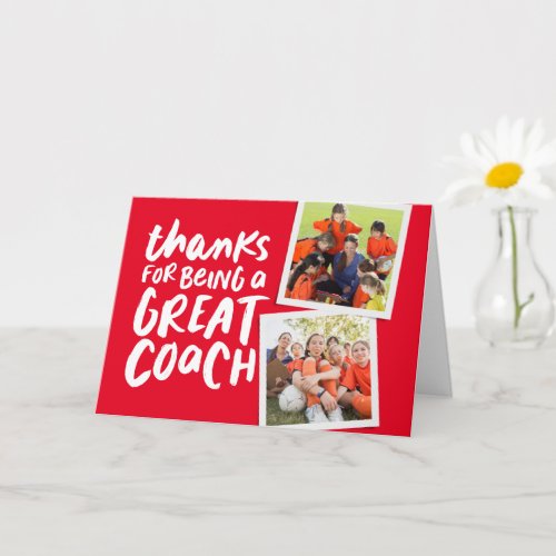 Thanks for being a great coach red photo thank you card