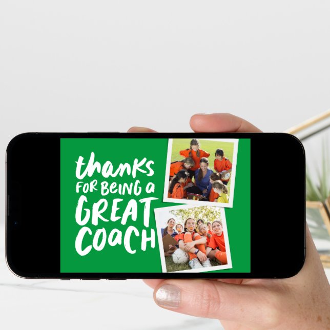 Thanks for being a great coach two photo thank you card (Front Digital)