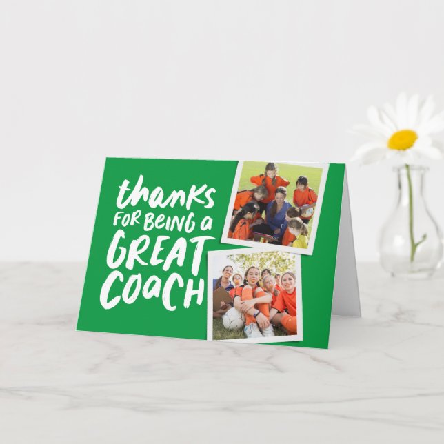 Thanks for being a great coach two photo thank you card (Small Plant)