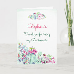 Thanks For Being My Bridesmaid Cactus & Succulents Letterpress Thank You Card