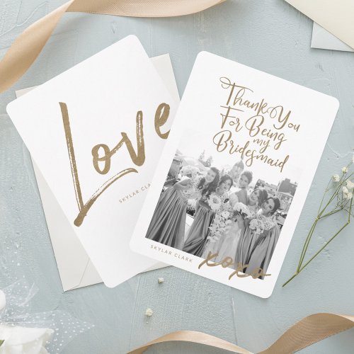Thanks For Being My Bridesmaid Trendy Photo Thank You Card