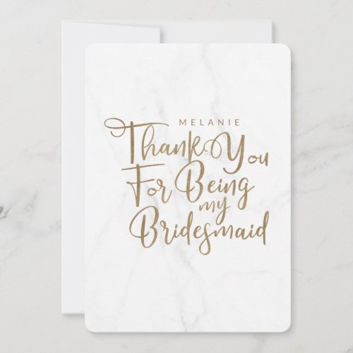 Thanks For Being My Bridesmaid Typography Marble Thank You Card