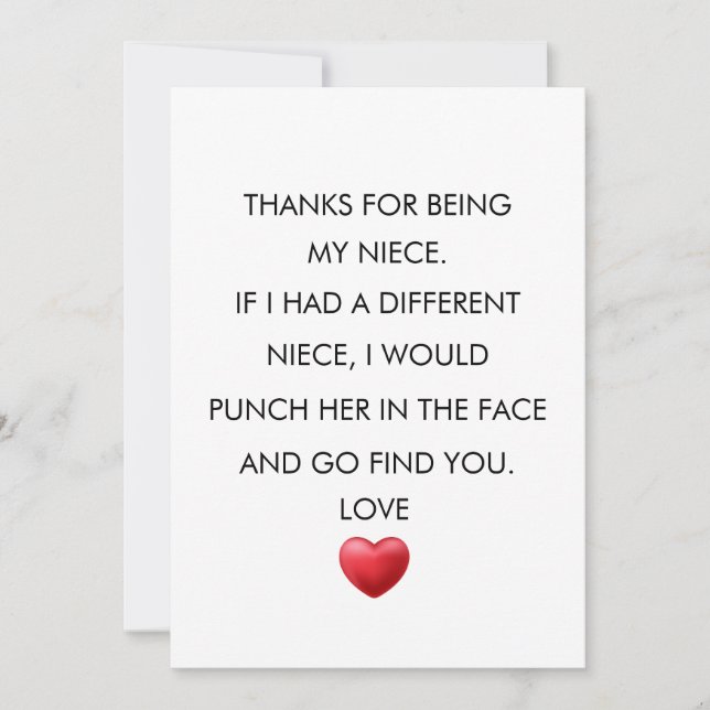 THANKS FOR BEING MY NIECE, Niece BIRTHDAY  Thank You Card (Front)