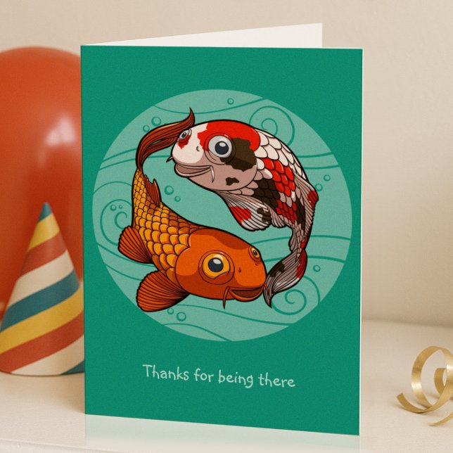 Thanks For Being There Koi Carp Fish Cartoon Thank You Card (Creator Uploaded)