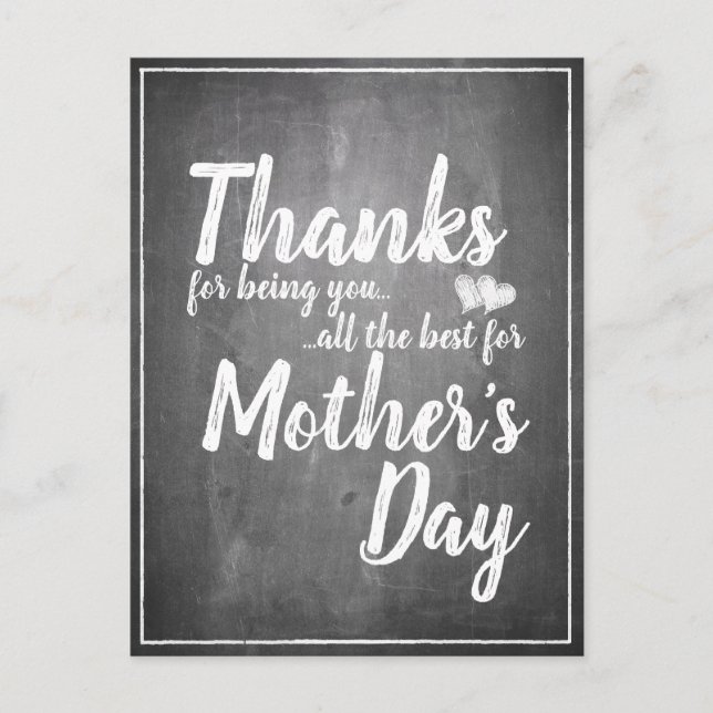 Thanks for being you! Mother's Day Chalkboard Holiday Postcard (Front)