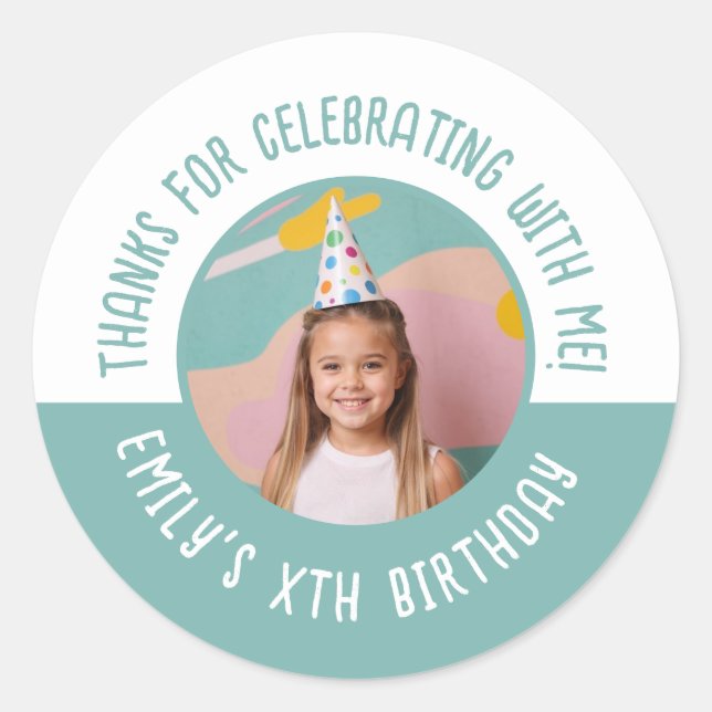 Thanks for Celebrating with Me Birthday Photo Classic Round Sticker (Front)