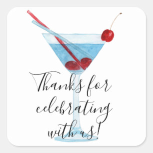 Thanks For Celebrating With Us Cocktail Glass Square Sticker
