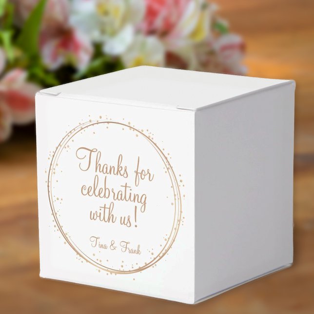 Thanks for Celebrating with Us Gold Sparkle Favor Boxes (Personalized favor box for weddings, anniversary parties or birthdays.)
