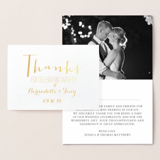 Thanks For Celebrating With Us! Wedding Thank You Foil Card | Zazzle.com