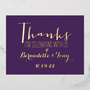 Thanks For Celebrating With Us! Wedding Thank You Foil Invitation Postcard