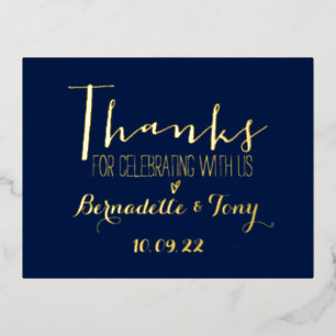 Thanks For Celebrating With Us! Wedding Thank You Foil Invitation Postcard