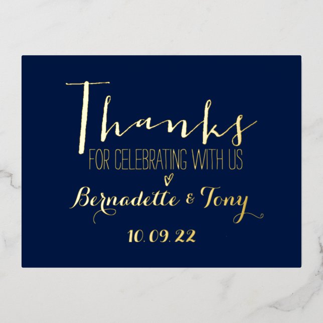 Thanks For Celebrating With Us! Wedding Thank You Foil Invitation Postcard (Front)