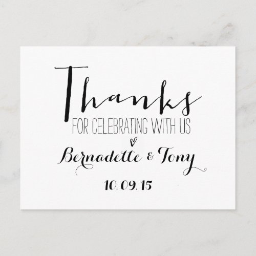 Thanks For Celebrating With Us Wedding Thank You Postcard