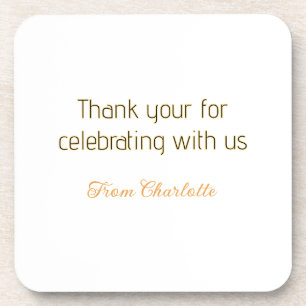 thanks for celebrating with us yellow black simple beverage coaster