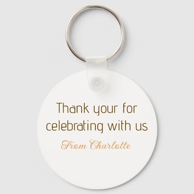 thanks for celebrating with us yellow black simple keychain (Front)