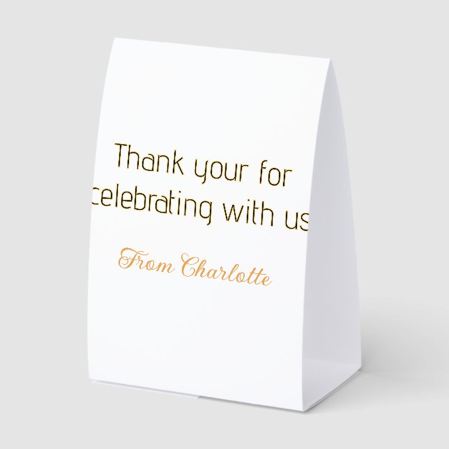 thanks for celebrating with us yellow black simple paper table tent  (Front)