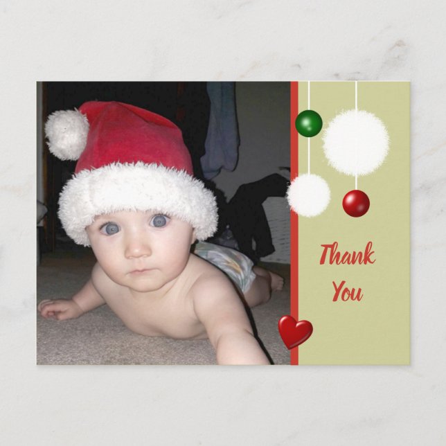 Thanks for Christmas gifts green with photo Announcement Postcard (Front)