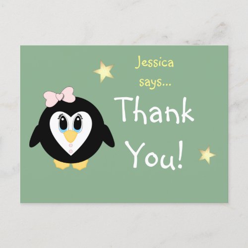 Thanks for Christmas gifts penguin from girl name Postcard